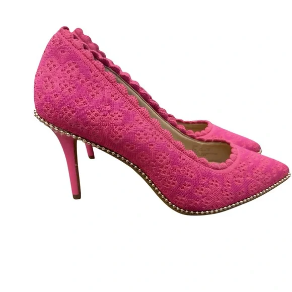 Coach Waverly Fuchsia Pink Textured Knit Pointed Toe Stiletto Heels Pumps Sz 8.5 - Picture 3 of 5